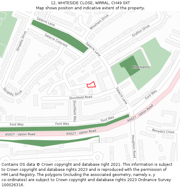 12, WHITESIDE CLOSE, WIRRAL, CH49 0XT: Location map and indicative extent of plot