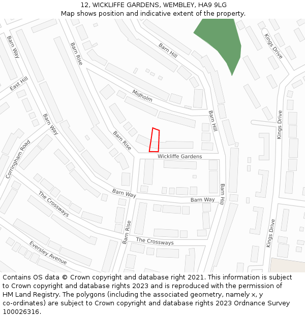 12, WICKLIFFE GARDENS, WEMBLEY, HA9 9LG: Location map and indicative extent of plot