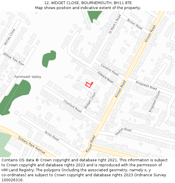 12, WIDGET CLOSE, BOURNEMOUTH, BH11 8TE: Location map and indicative extent of plot