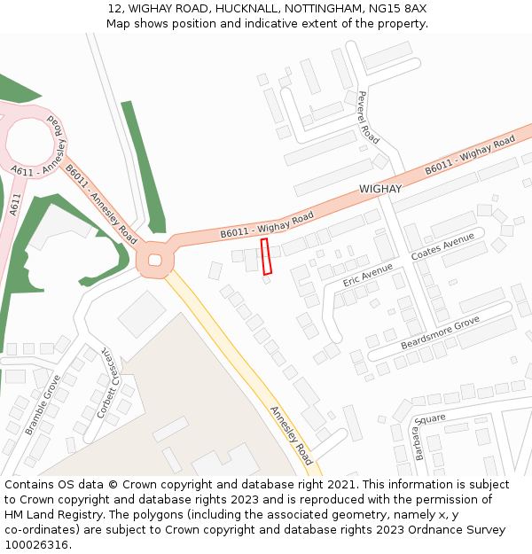 12, WIGHAY ROAD, HUCKNALL, NOTTINGHAM, NG15 8AX: Location map and indicative extent of plot