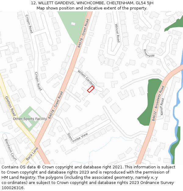 12, WILLETT GARDENS, WINCHCOMBE, CHELTENHAM, GL54 5JH: Location map and indicative extent of plot