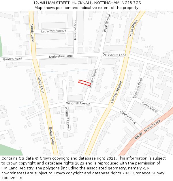 12, WILLIAM STREET, HUCKNALL, NOTTINGHAM, NG15 7GS: Location map and indicative extent of plot