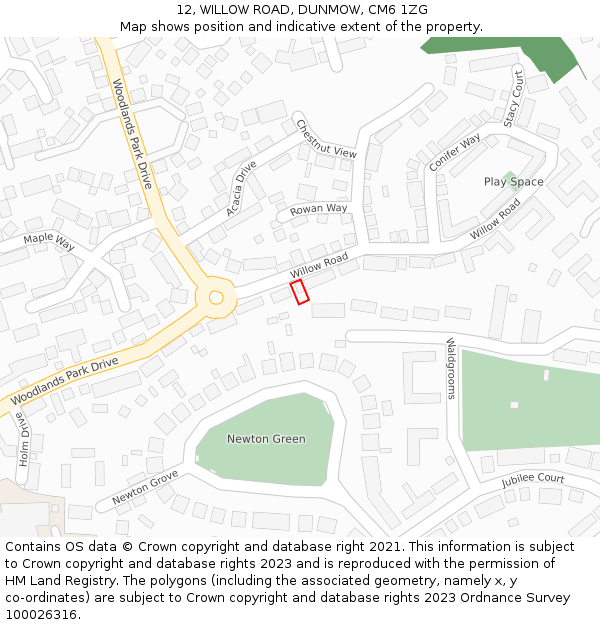 12, WILLOW ROAD, DUNMOW, CM6 1ZG: Location map and indicative extent of plot