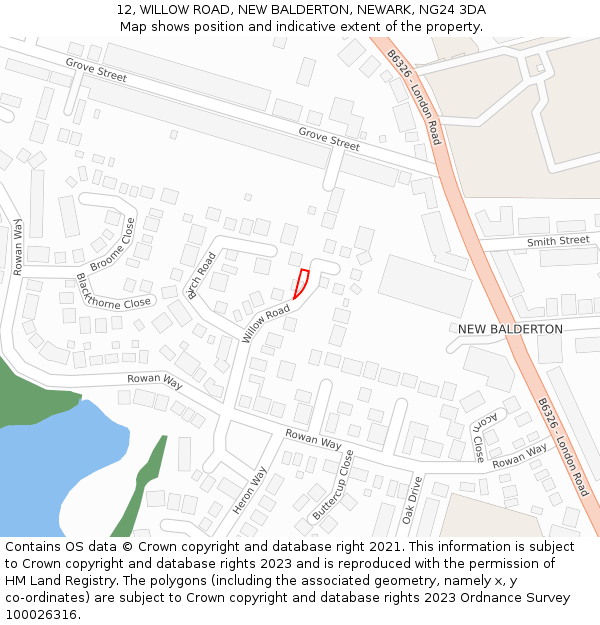 12, WILLOW ROAD, NEW BALDERTON, NEWARK, NG24 3DA: Location map and indicative extent of plot