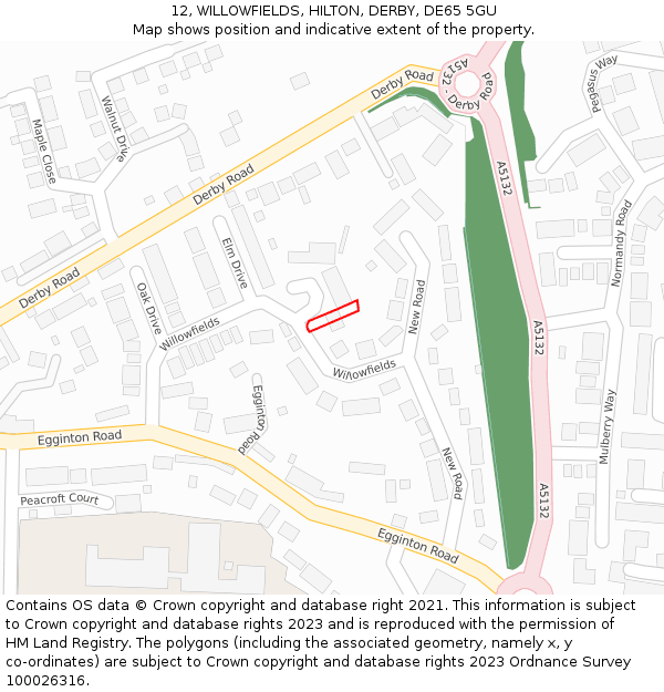 12, WILLOWFIELDS, HILTON, DERBY, DE65 5GU: Location map and indicative extent of plot