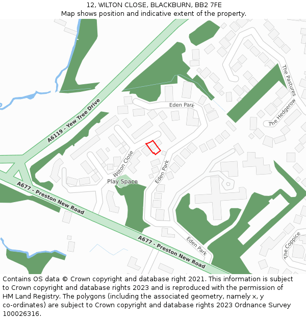 12, WILTON CLOSE, BLACKBURN, BB2 7FE: Location map and indicative extent of plot