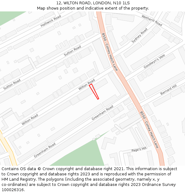 12, WILTON ROAD, LONDON, N10 1LS: Location map and indicative extent of plot