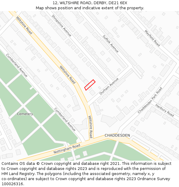 12, WILTSHIRE ROAD, DERBY, DE21 6EX: Location map and indicative extent of plot