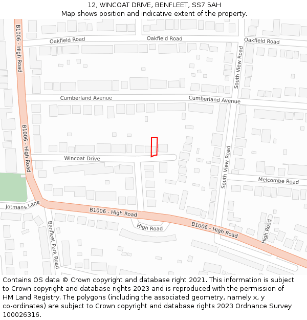 12, WINCOAT DRIVE, BENFLEET, SS7 5AH: Location map and indicative extent of plot