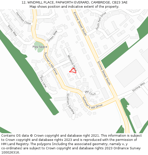 12, WINDMILL PLACE, PAPWORTH EVERARD, CAMBRIDGE, CB23 3AE: Location map and indicative extent of plot