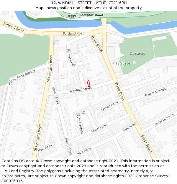12, WINDMILL STREET, HYTHE, CT21 6BH: Location map and indicative extent of plot