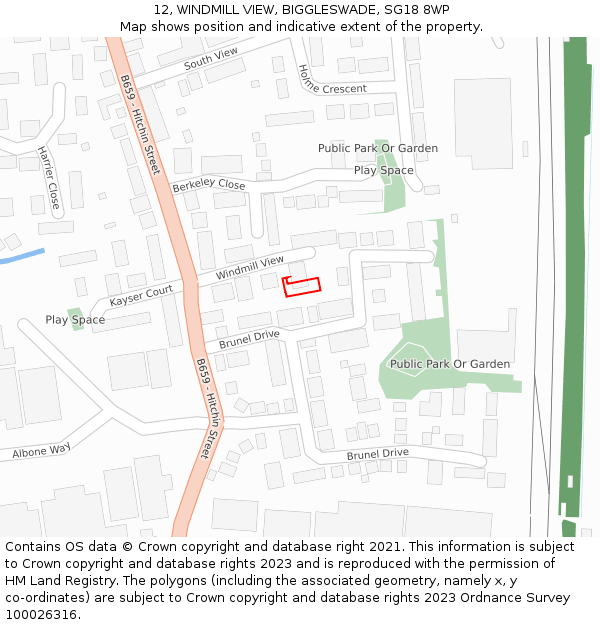 12, WINDMILL VIEW, BIGGLESWADE, SG18 8WP: Location map and indicative extent of plot