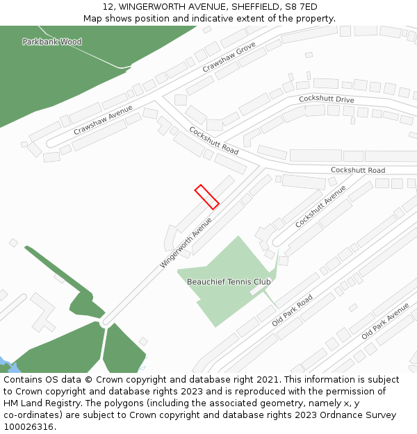 12, WINGERWORTH AVENUE, SHEFFIELD, S8 7ED: Location map and indicative extent of plot