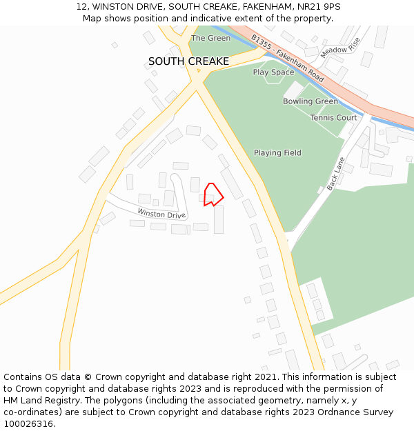 12, WINSTON DRIVE, SOUTH CREAKE, FAKENHAM, NR21 9PS: Location map and indicative extent of plot
