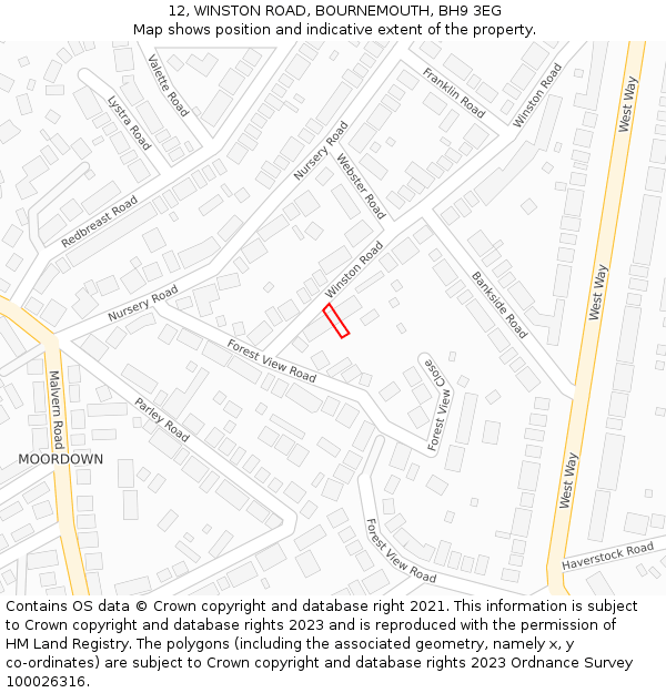 12, WINSTON ROAD, BOURNEMOUTH, BH9 3EG: Location map and indicative extent of plot