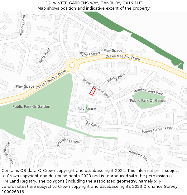 12, WINTER GARDENS WAY, BANBURY, OX16 1UT: Location map and indicative extent of plot