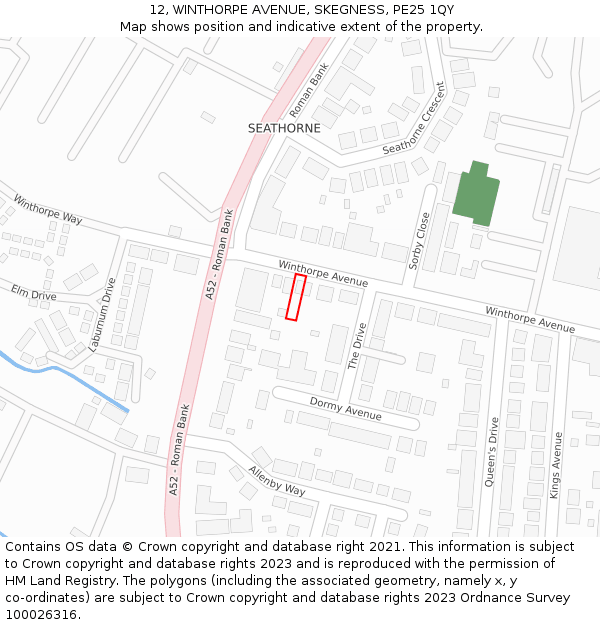 12, WINTHORPE AVENUE, SKEGNESS, PE25 1QY: Location map and indicative extent of plot