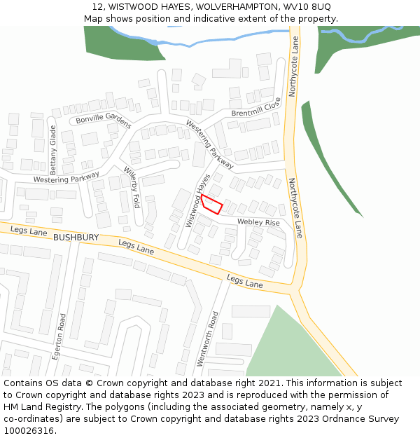 12, WISTWOOD HAYES, WOLVERHAMPTON, WV10 8UQ: Location map and indicative extent of plot