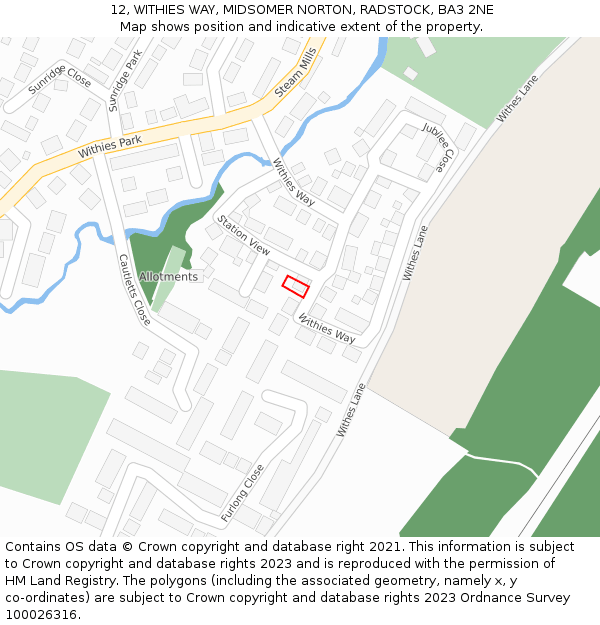 12, WITHIES WAY, MIDSOMER NORTON, RADSTOCK, BA3 2NE: Location map and indicative extent of plot
