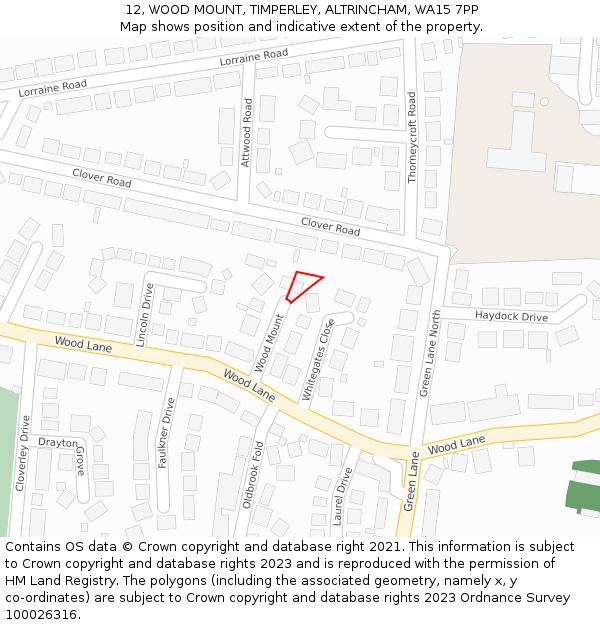 12, WOOD MOUNT, TIMPERLEY, ALTRINCHAM, WA15 7PP: Location map and indicative extent of plot
