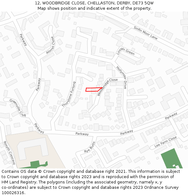 12, WOODBRIDGE CLOSE, CHELLASTON, DERBY, DE73 5QW: Location map and indicative extent of plot