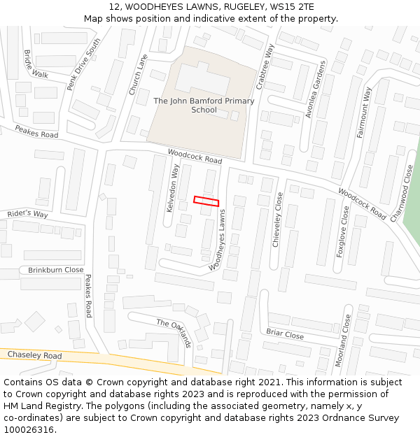 12, WOODHEYES LAWNS, RUGELEY, WS15 2TE: Location map and indicative extent of plot