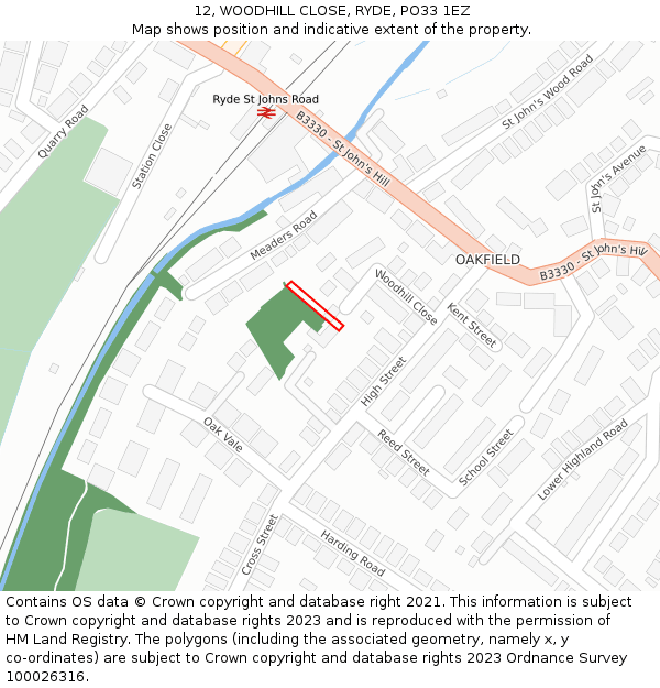 12, WOODHILL CLOSE, RYDE, PO33 1EZ: Location map and indicative extent of plot