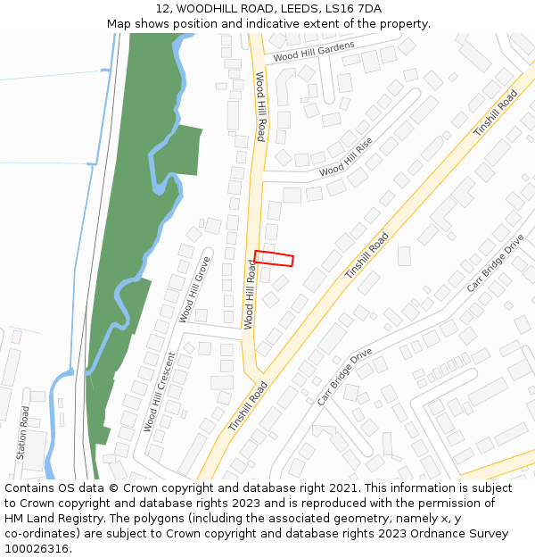 12, WOODHILL ROAD, LEEDS, LS16 7DA: Location map and indicative extent of plot