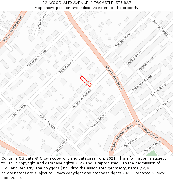 12, WOODLAND AVENUE, NEWCASTLE, ST5 8AZ: Location map and indicative extent of plot