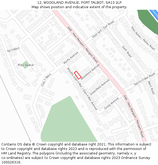 12, WOODLAND AVENUE, PORT TALBOT, SA13 2LP: Location map and indicative extent of plot