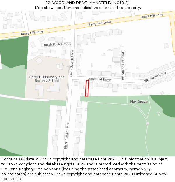 12, WOODLAND DRIVE, MANSFIELD, NG18 4JL: Location map and indicative extent of plot