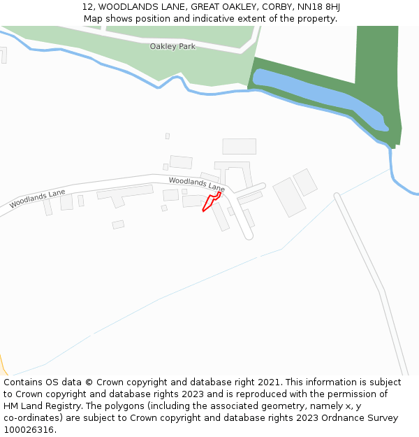 12, WOODLANDS LANE, GREAT OAKLEY, CORBY, NN18 8HJ: Location map and indicative extent of plot