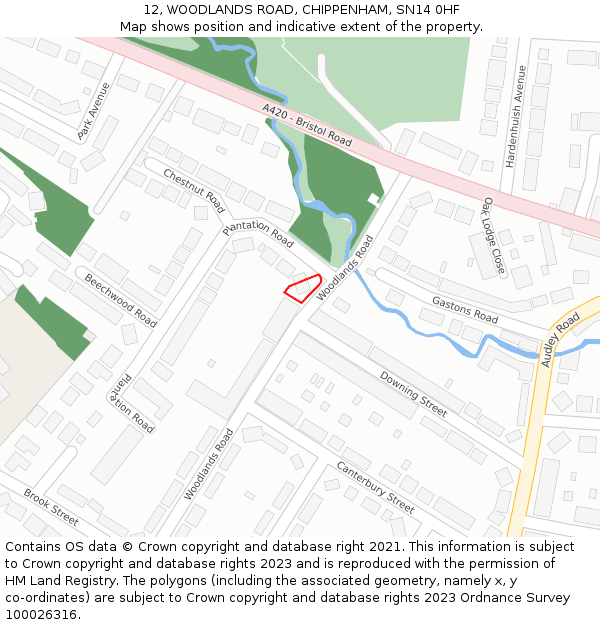 12, WOODLANDS ROAD, CHIPPENHAM, SN14 0HF: Location map and indicative extent of plot