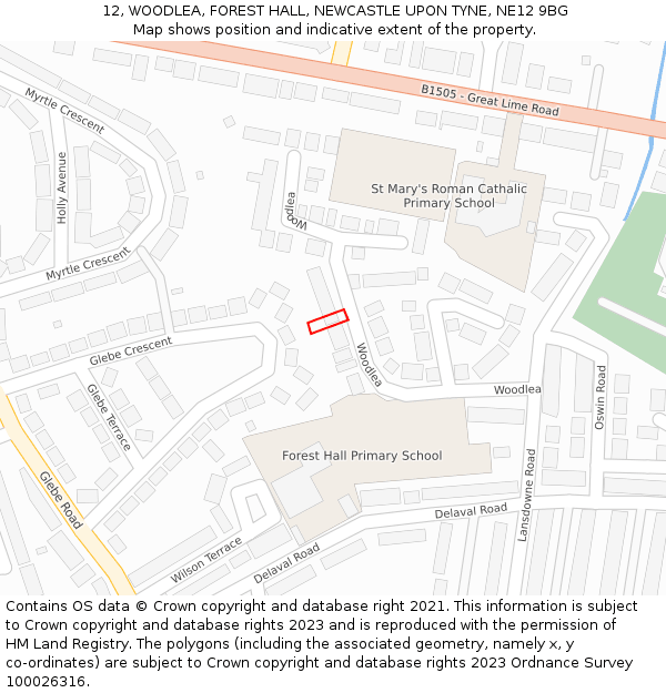 12, WOODLEA, FOREST HALL, NEWCASTLE UPON TYNE, NE12 9BG: Location map and indicative extent of plot