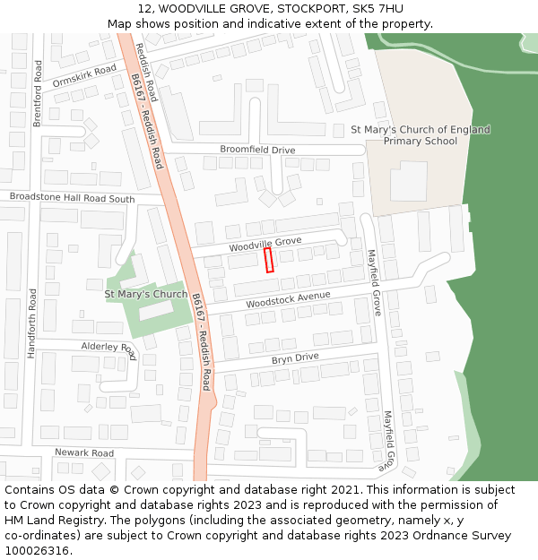 12, WOODVILLE GROVE, STOCKPORT, SK5 7HU: Location map and indicative extent of plot