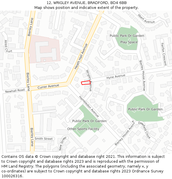 12, WRIGLEY AVENUE, BRADFORD, BD4 6BB: Location map and indicative extent of plot