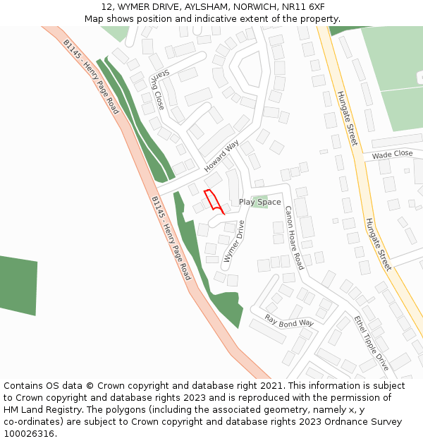 12, WYMER DRIVE, AYLSHAM, NORWICH, NR11 6XF: Location map and indicative extent of plot