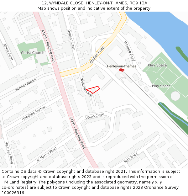 12, WYNDALE CLOSE, HENLEY-ON-THAMES, RG9 1BA: Location map and indicative extent of plot
