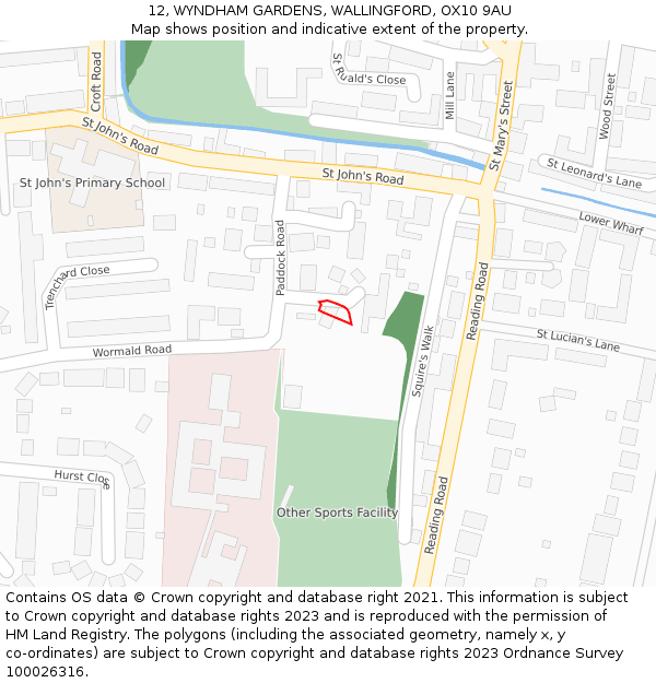 12, WYNDHAM GARDENS, WALLINGFORD, OX10 9AU: Location map and indicative extent of plot