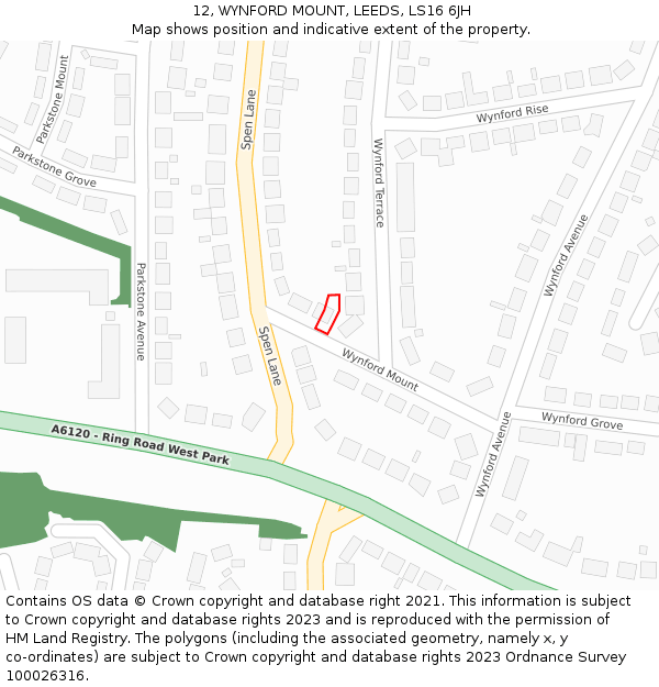 12, WYNFORD MOUNT, LEEDS, LS16 6JH: Location map and indicative extent of plot