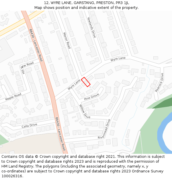 12, WYRE LANE, GARSTANG, PRESTON, PR3 1JL: Location map and indicative extent of plot