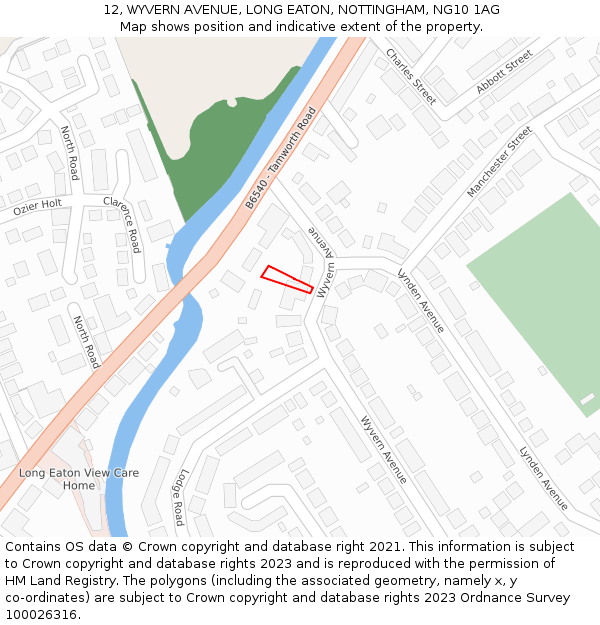 12, WYVERN AVENUE, LONG EATON, NOTTINGHAM, NG10 1AG: Location map and indicative extent of plot