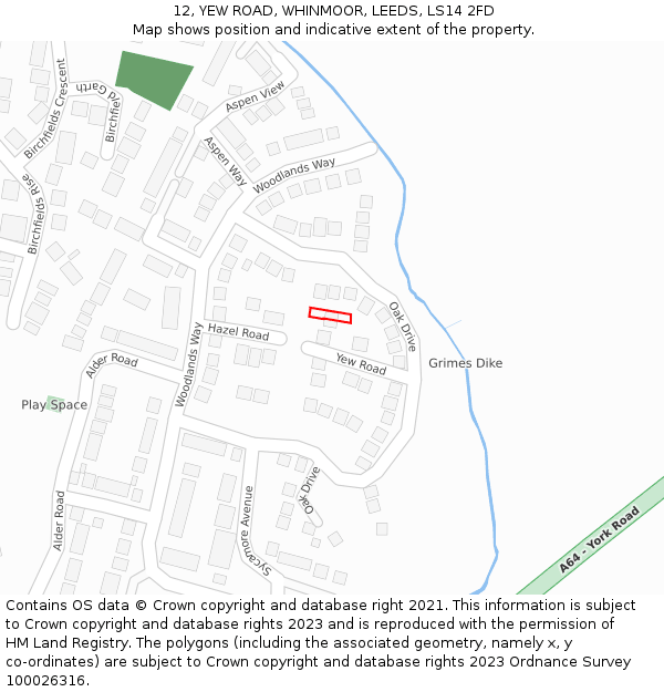 12, YEW ROAD, WHINMOOR, LEEDS, LS14 2FD: Location map and indicative extent of plot