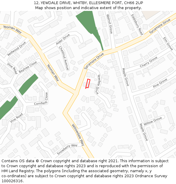 12, YEWDALE DRIVE, WHITBY, ELLESMERE PORT, CH66 2UP: Location map and indicative extent of plot