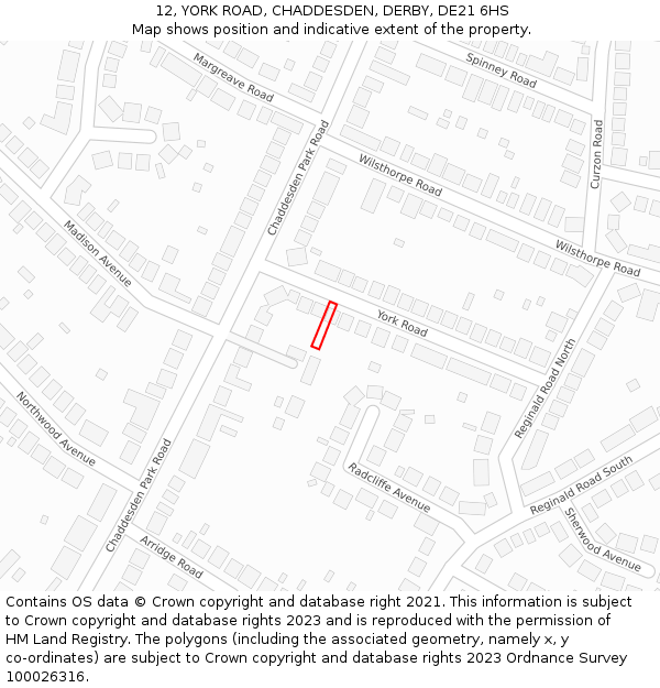 12, YORK ROAD, CHADDESDEN, DERBY, DE21 6HS: Location map and indicative extent of plot
