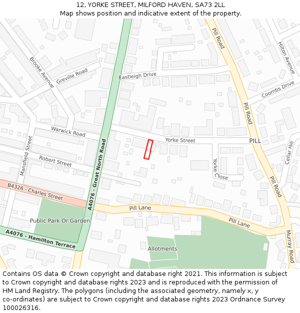 12, YORKE STREET, MILFORD HAVEN, SA73 2LL: Location map and indicative extent of plot