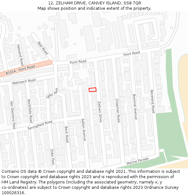 12, ZELHAM DRIVE, CANVEY ISLAND, SS8 7QR: Location map and indicative extent of plot