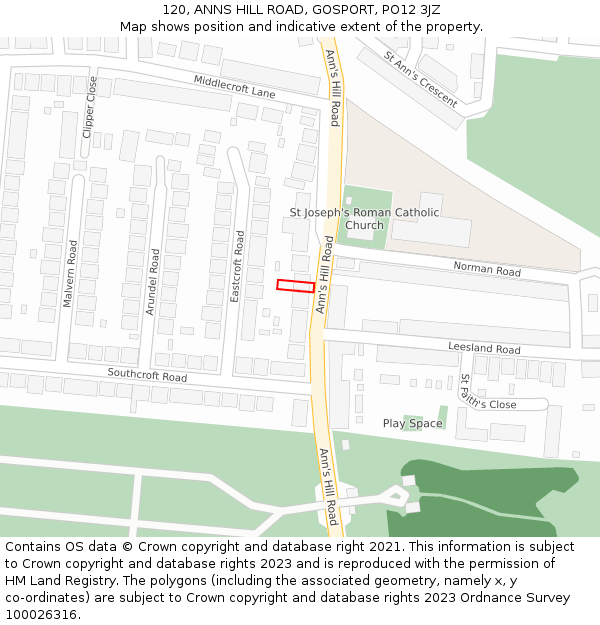 120, ANNS HILL ROAD, GOSPORT, PO12 3JZ: Location map and indicative extent of plot