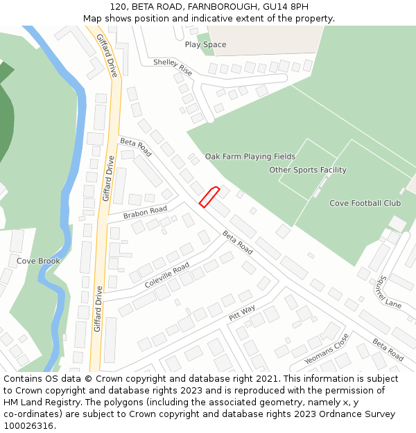 120, BETA ROAD, FARNBOROUGH, GU14 8PH: Location map and indicative extent of plot