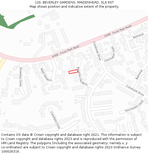 120, BEVERLEY GARDENS, MAIDENHEAD, SL6 6ST: Location map and indicative extent of plot